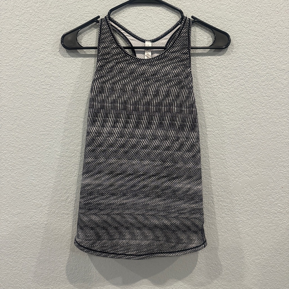 Lululemon Women's Black and White Striped Tank Top - 10